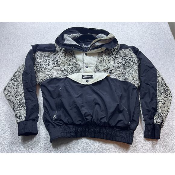 Zubaz Vintage Mens L Windbreaker Pullover Black Snakeprint See Description - Picture 1 of 16